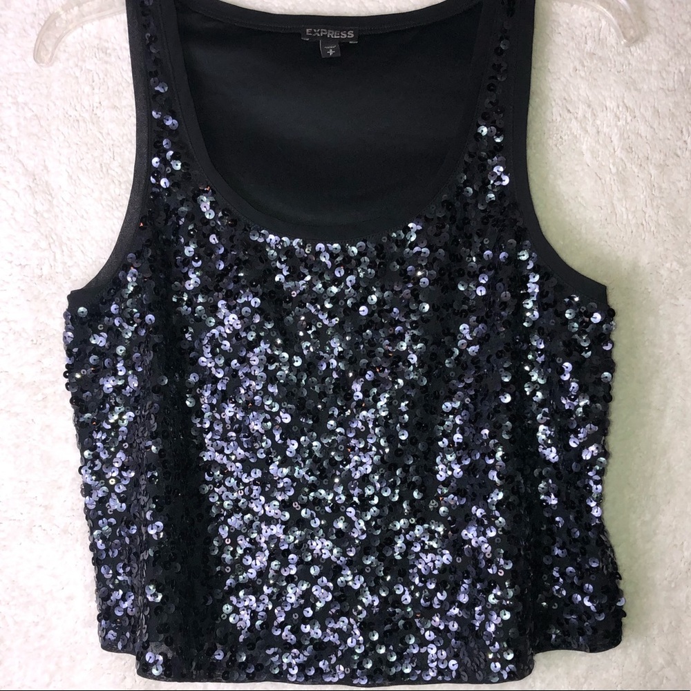 Express Black Sequin Crop Top